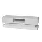 Meuble TV blanc de 63 po avec tiroirs et lumières DEL pour téléviseurs de 65 po