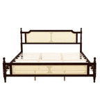 Lit en bois avec tête de lit et pied de lit en rotin, lit plateforme King size à profil bas avec plateforme de lit centrale améliorée