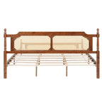 Lit en bois avec tête de lit et pied de lit en rotin, lit plateforme King size à profil bas avec plateforme de lit centrale améliorée