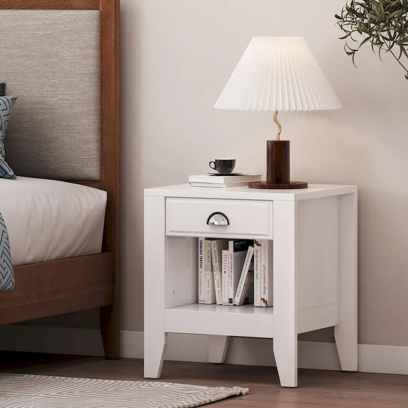 Faux Wood Nightstand with Drawer