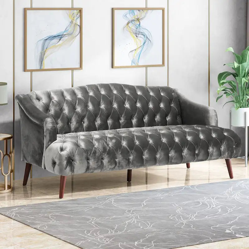 Canapé en velours capitonné Adelia Modern Glam