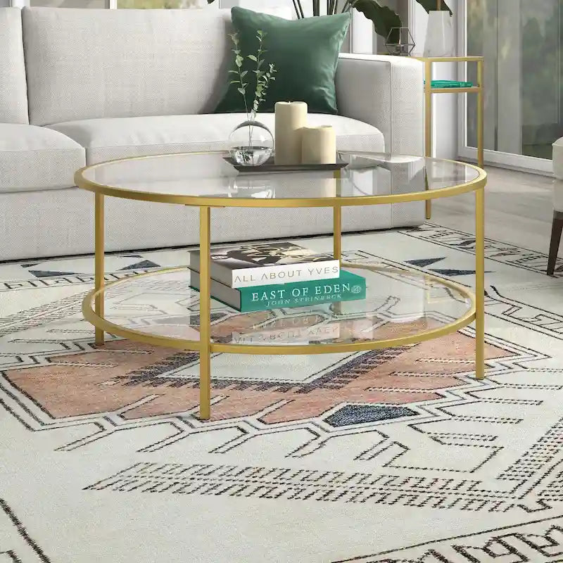 36 Wide Round Coffee Table with Glass Top - 36 Wide