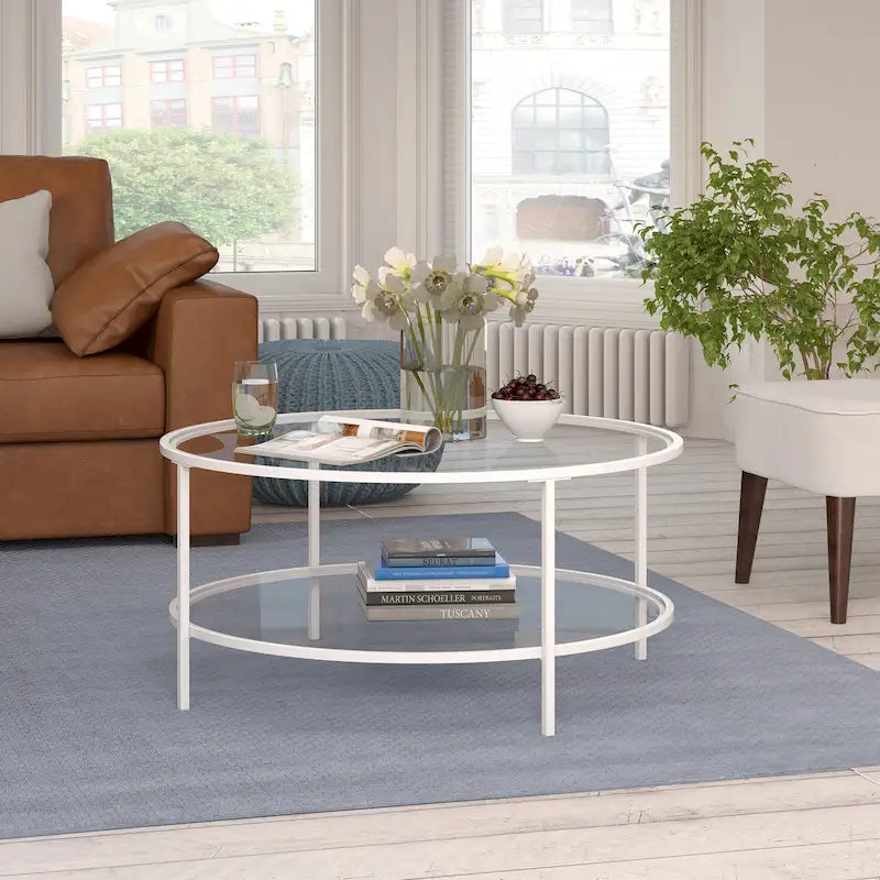 36 Wide Round Coffee Table with Glass Top - 36 Wide