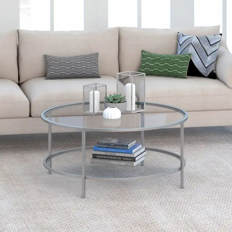 36 Wide Round Coffee Table with Glass Top - 36 Wide