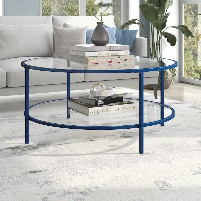 36 Wide Round Coffee Table with Glass Top - 36 Wide