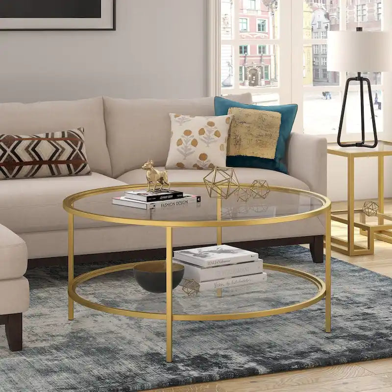 36 Wide Round Coffee Table with Glass Top - 36 Wide