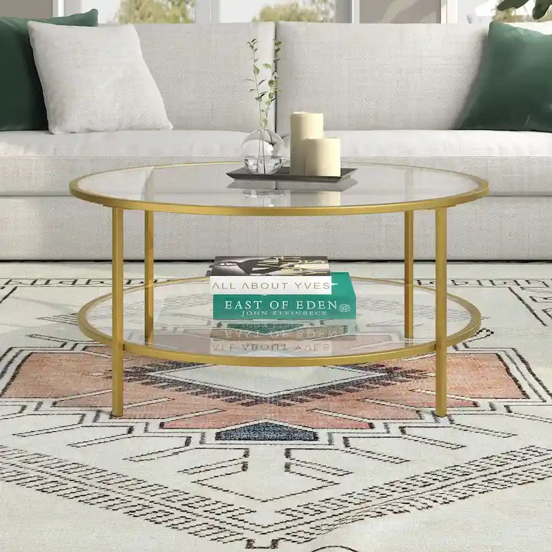 36 Wide Round Coffee Table with Glass Top - 36 Wide