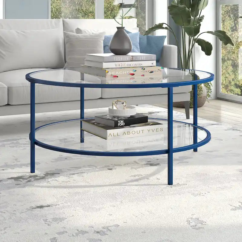 36 Wide Round Coffee Table with Glass Top - 36 Wide