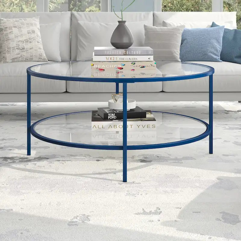 36 Wide Round Coffee Table with Glass Top - 36 Wide
