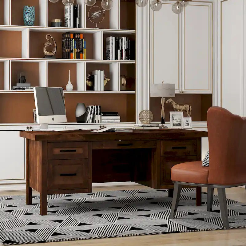 Sausalito 71 inch Executive Desk, No Assembly Required, Whiskey Finish