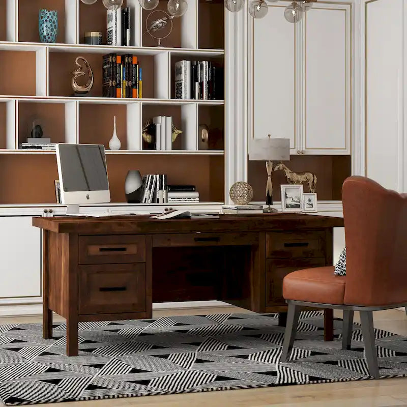 Sausalito 71 inch Executive Desk, No Assembly Required, Whiskey Finish