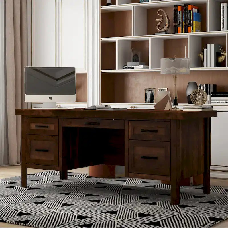 Sausalito 71 inch Executive Desk, No Assembly Required, Whiskey Finish