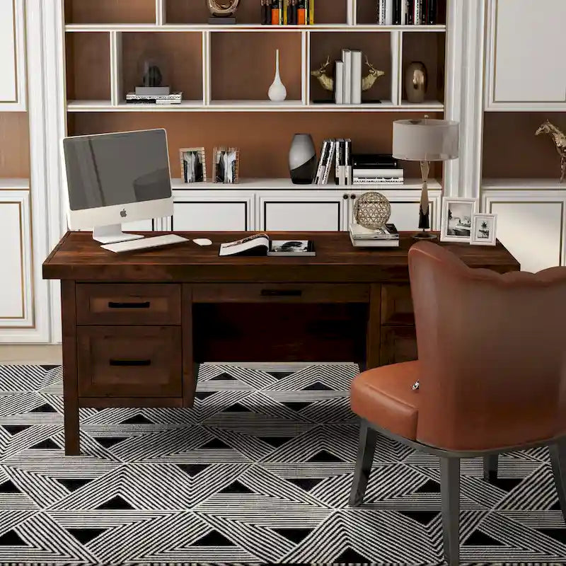 Sausalito 71 inch Executive Desk, No Assembly Required, Whiskey Finish