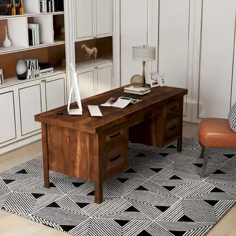 Sausalito 71 inch Executive Desk, No Assembly Required, Whiskey Finish