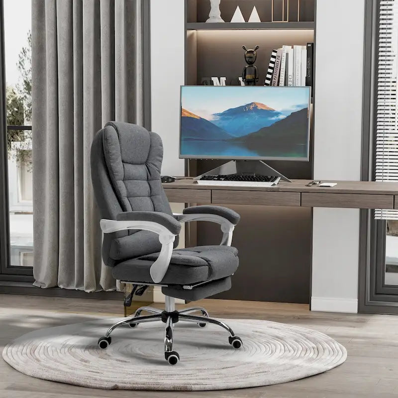 High-Back Executive Office Chair: Footrest, Linen-Fabric, Padded Armrests - Ergonomic