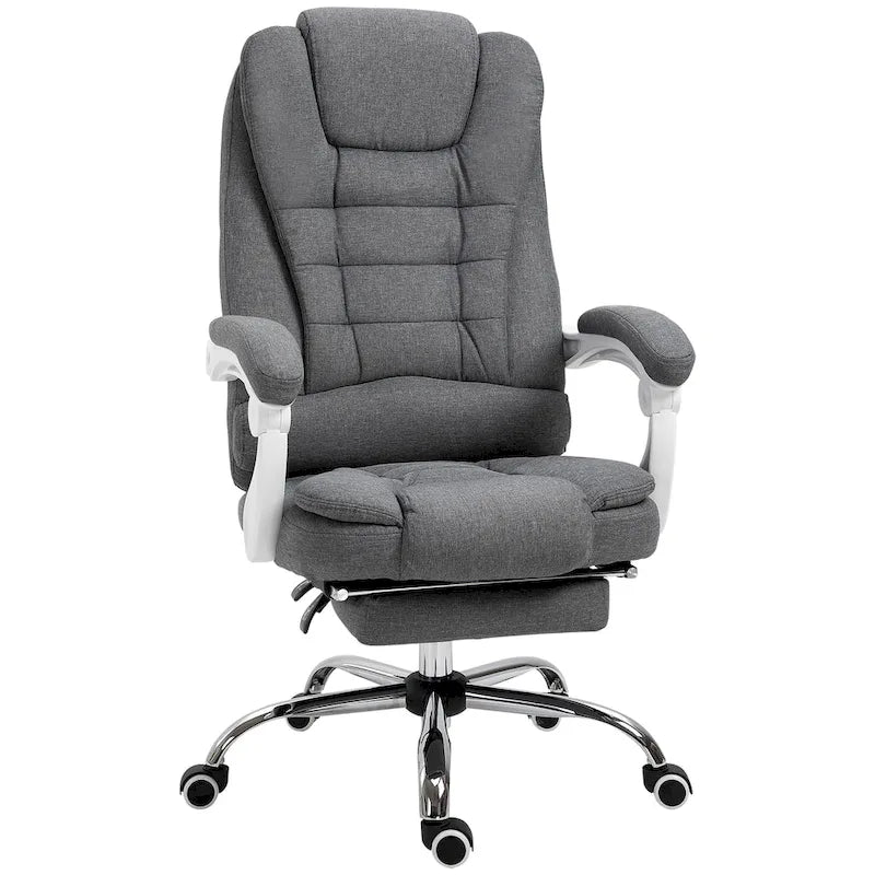High-Back Executive Office Chair: Footrest, Linen-Fabric, Padded Armrests - Ergonomic