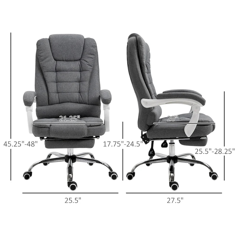 High-Back Executive Office Chair: Footrest, Linen-Fabric, Padded Armrests - Ergonomic