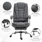 Chaise de bureau de direction à dossier haut : repose-pieds, tissu de lin, accoudoirs rembourrés - Ergonomique