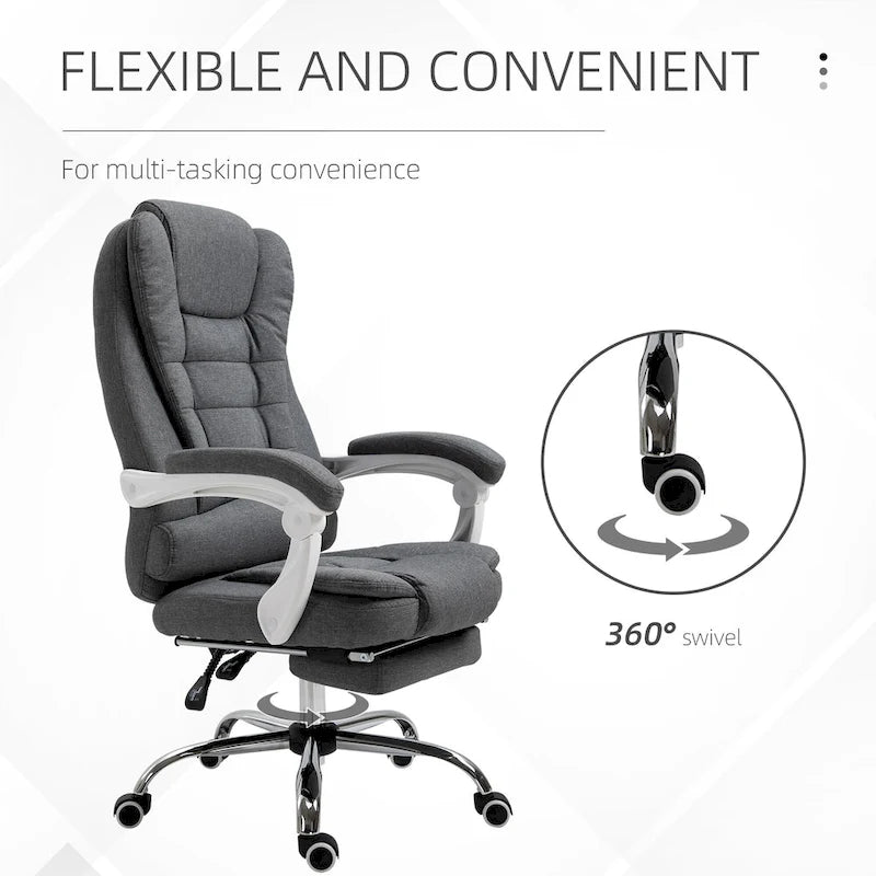 Chaise de bureau de direction à dossier haut : repose-pieds, tissu de lin, accoudoirs rembourrés - Ergonomique