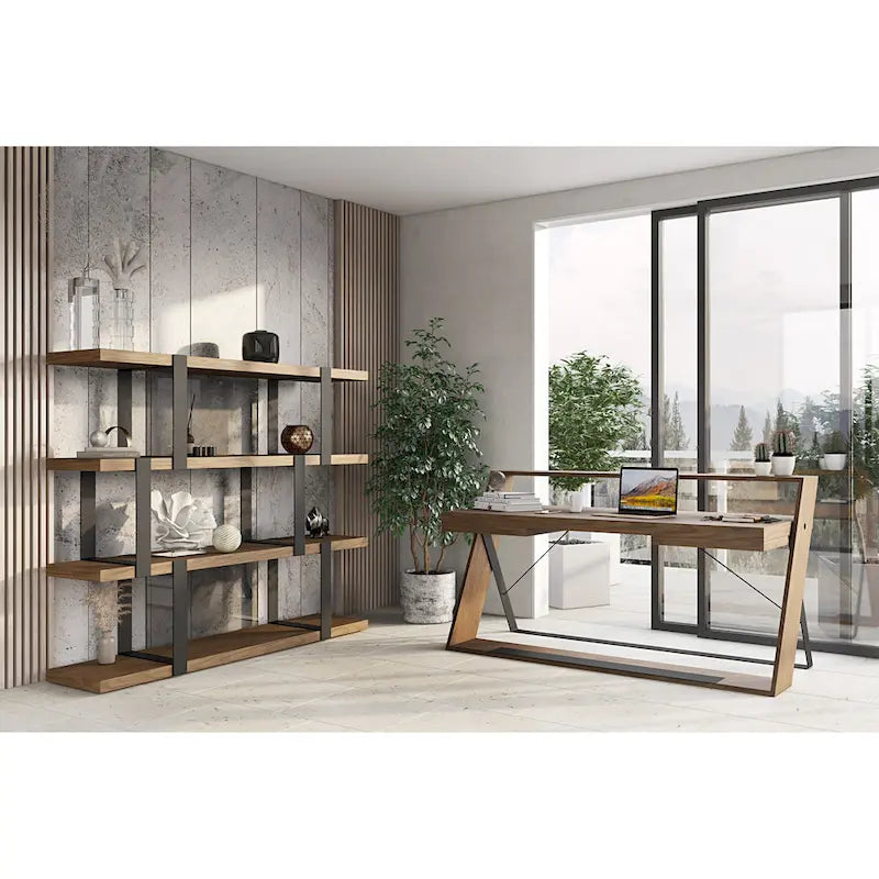 Brewer Modern Walnut & Black Bookshelf