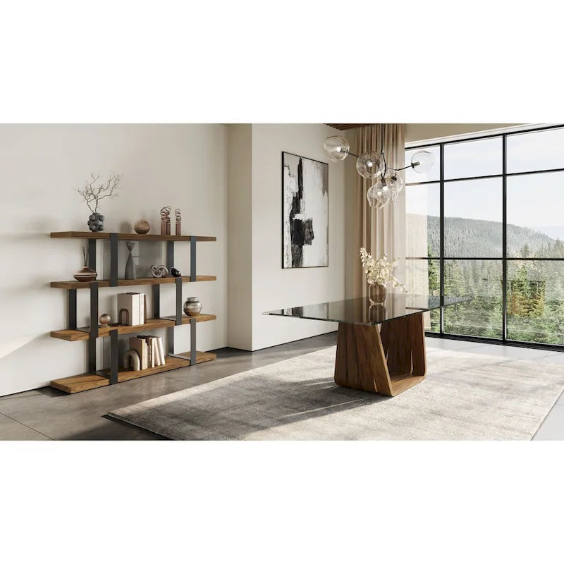 Brewer Modern Walnut & Black Bookshelf