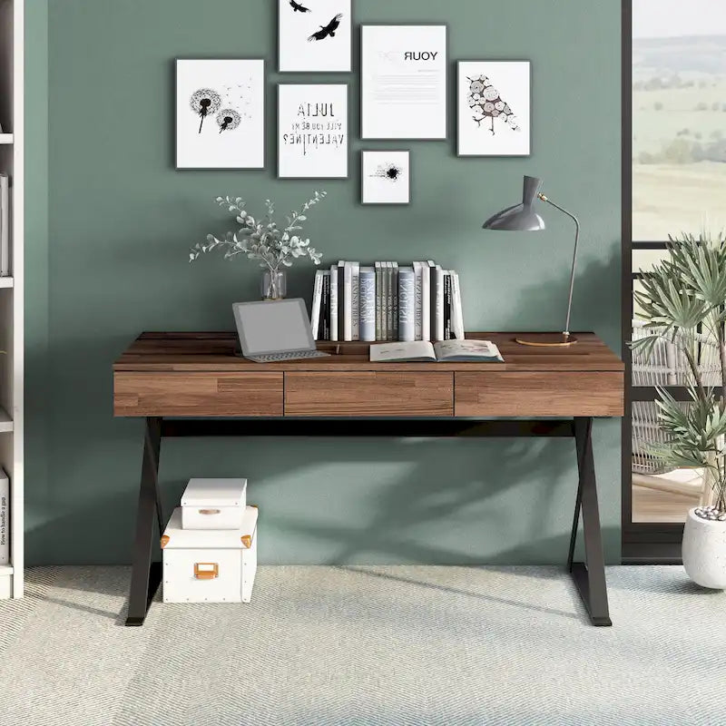 Industrial Black 59-inch Metal Computer Desk with USB