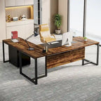 Bureau de direction de 180 cm avec classeur Grand bureau de direction d'angle en L Bureau d'ordinateur