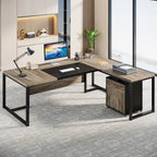 Bureau de direction de 180 cm avec classeur Grand bureau de direction d'angle en L Bureau d'ordinateur
