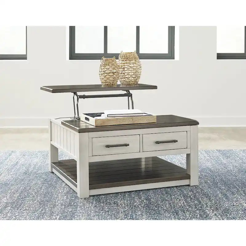 Table basse relevable Darborn grise/marron – 35,5 larg. x 35,5 prof. x 19,38 haut.