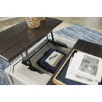 Table basse relevable Darborn grise/marron – 35,5 larg. x 35,5 prof. x 19,38 haut.