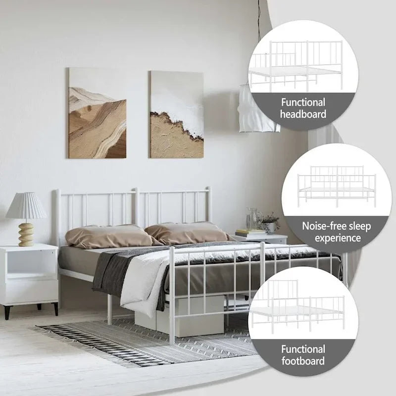 Cadre de lit en métal avec tête de lit, sans matelas