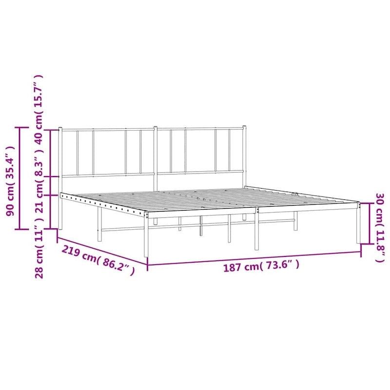 Cadre de lit en métal avec tête de lit, sans matelas