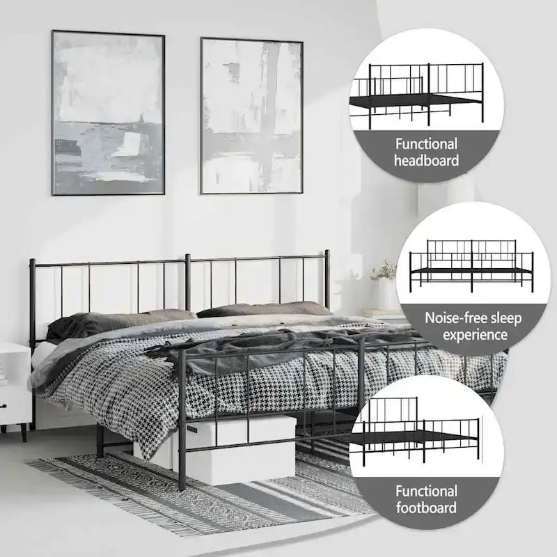 Cadre de lit en métal avec tête de lit, sans matelas