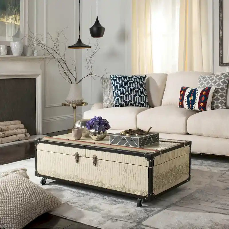 Table basse coffre de rangement Terese avec casier à vin - 120 L x 60 P x 39 H cm - 120x60x39 cm