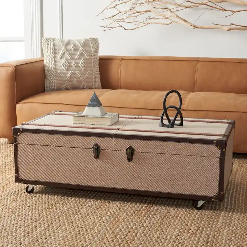 Table basse coffre de rangement Terese avec casier à vin - 120 L x 60 P x 39 H cm - 120x60x39 cm