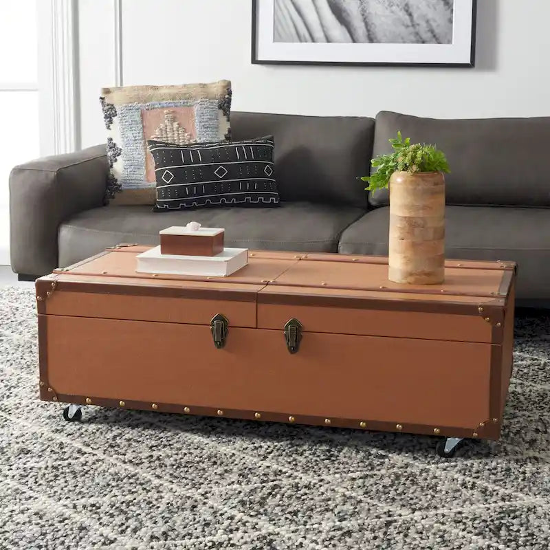 Table basse coffre de rangement Terese avec casier à vin - 120 L x 60 P x 39 H cm - 120x60x39 cm
