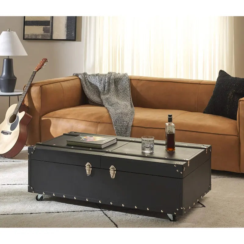 Table basse coffre de rangement Terese avec casier à vin - 120 L x 60 P x 39 H cm - 120x60x39 cm