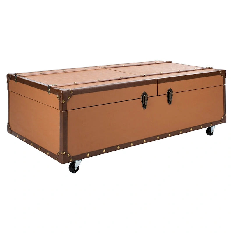 Table basse coffre de rangement Terese avec casier à vin - 120 L x 60 P x 39 H cm - 120x60x39 cm