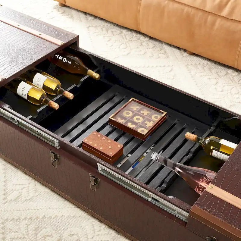 Table basse coffre de rangement Terese avec casier à vin - 120 L x 60 P x 39 H cm - 120x60x39 cm