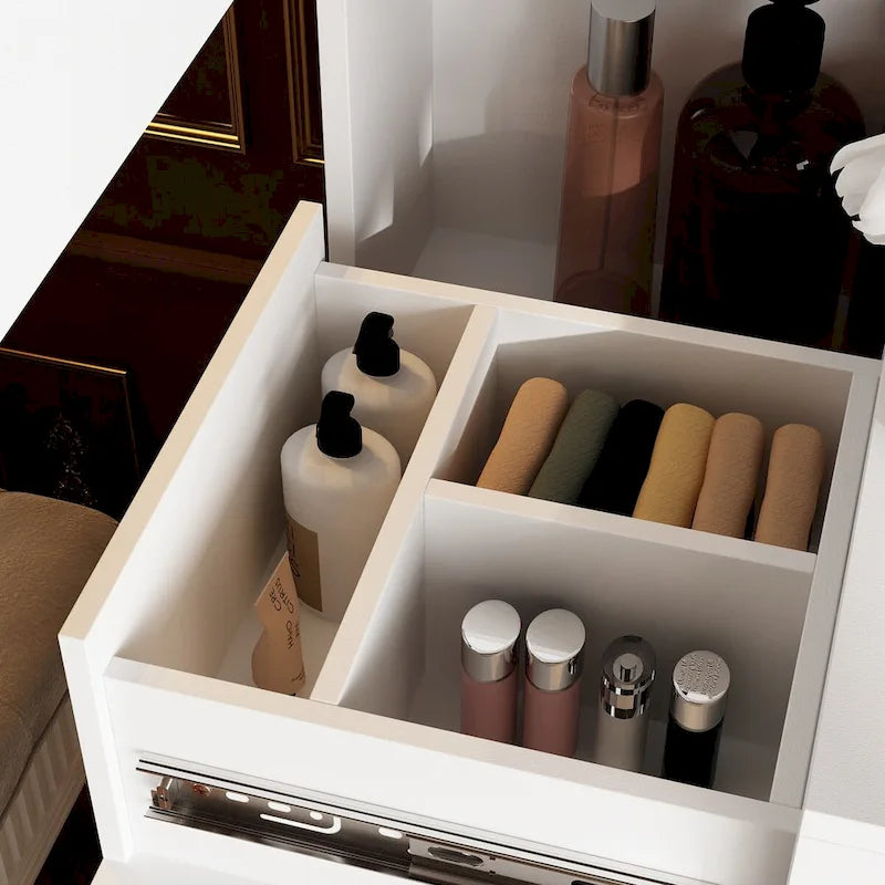 Coiffeuse lumineuse avec armoire de rangement et miroir pleine longueur
