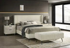 Roundhill Furniture Mavela Wide Wale Corduroy Upholstery Panel Bed with 2 Nightstands and Bench, Cream