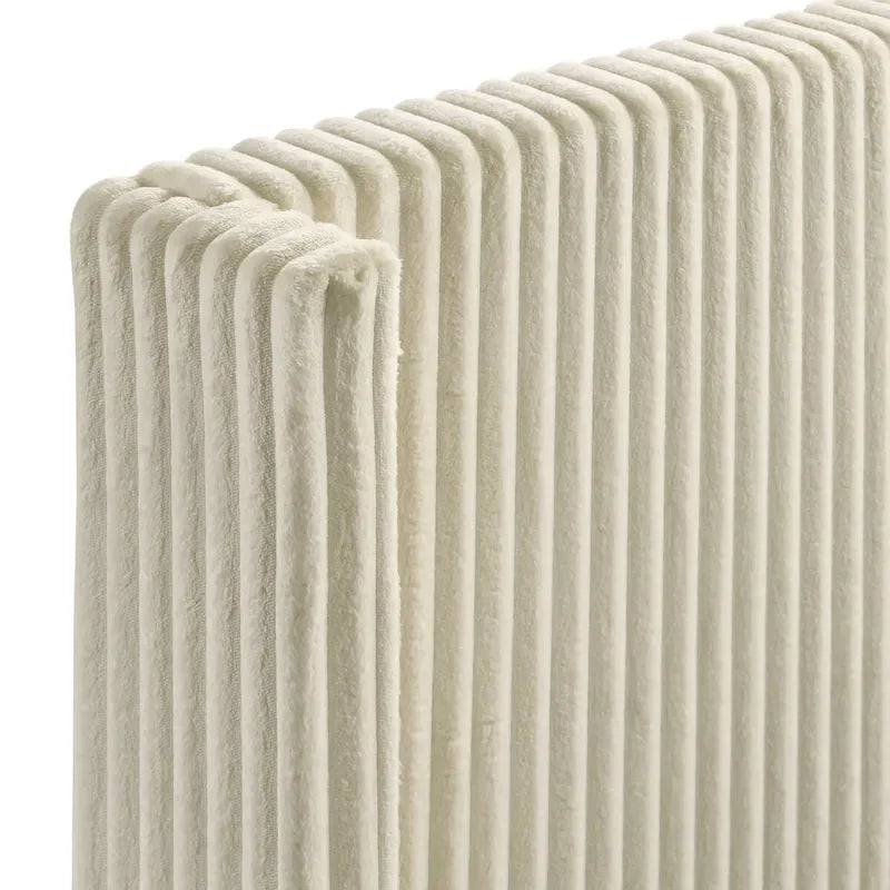 Mavela Wide Wale Corduroy Upholstery Panel Bed with 2 Nightstands and Bench, Cream