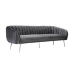 Canapé de 188 cm, coutures capitonnées, assise rembourrée, velours gris, argenté