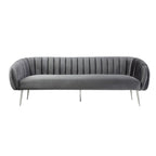 Canapé de 188 cm, coutures capitonnées, assise rembourrée, velours gris, argenté