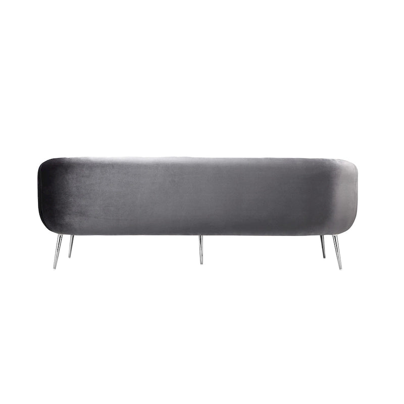 Canapé de 188 cm, coutures capitonnées, assise rembourrée, velours gris, argenté