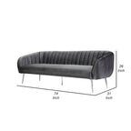 Canapé de 188 cm, coutures capitonnées, assise rembourrée, velours gris, argenté