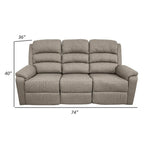 Canapé inclinable manuel de 74 pouces, 3 places, rembourrage en toile de jute marron, bois