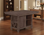 Edward 54 Inch Counter Height Dining Table, Wine Rack, Wood, Warm Brown