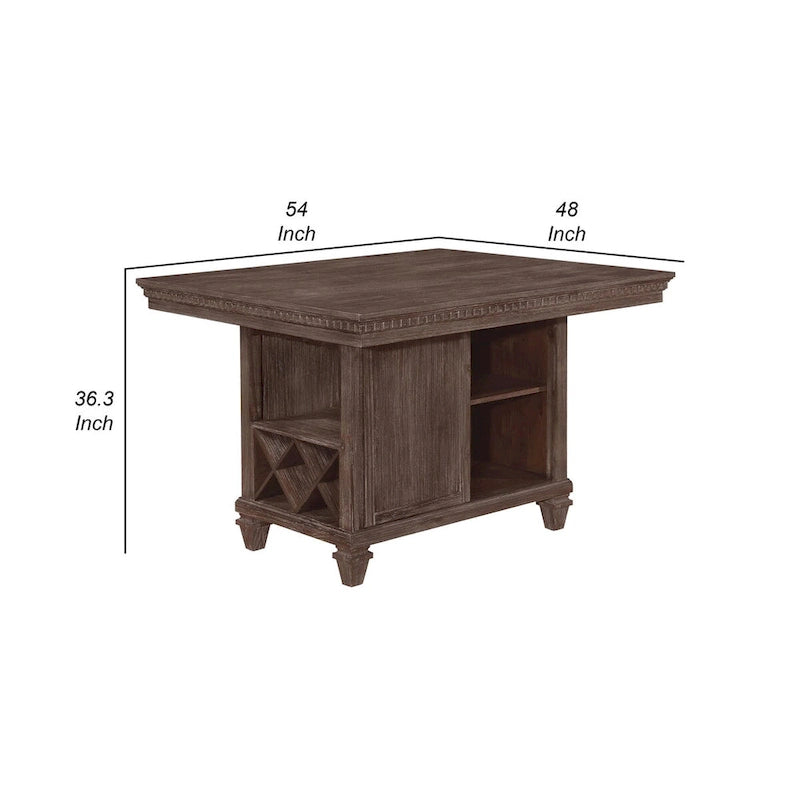 54 Inch Counter Height Dining Table, Wine Rack, Wood, Warm Brown