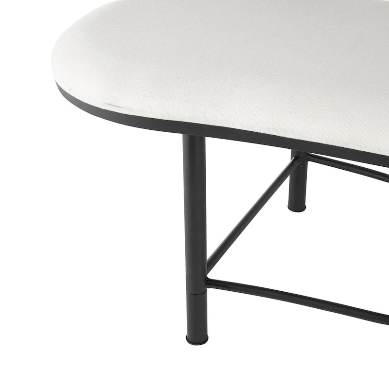 Banc de maison ovale rembourré abstrait en métal avec cadre en métal noir et dossier en corde - Blanc